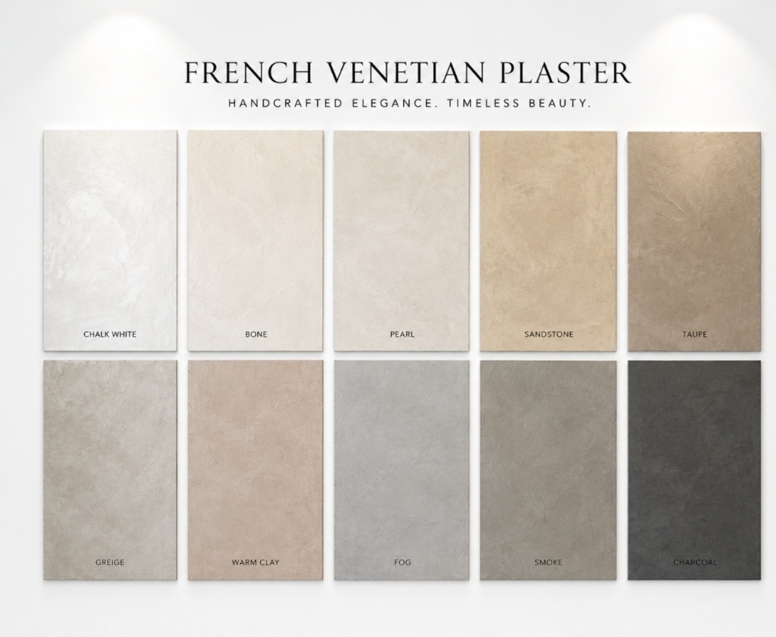 French Venetian plaster color palette from chalk white to charcoal