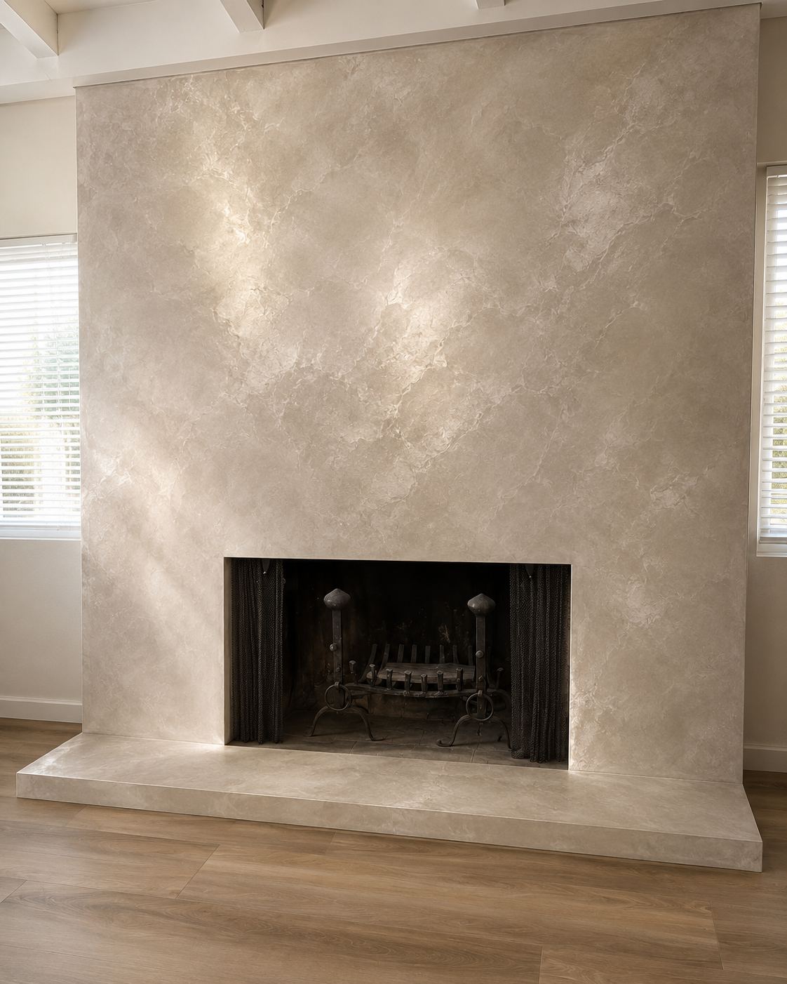 French Venetian plaster fireplace surround